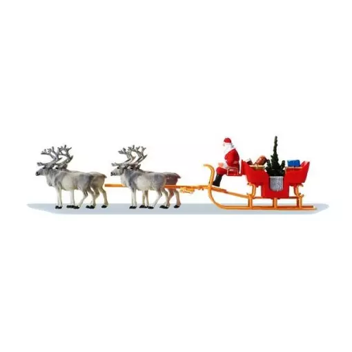 Weihnachtsschlitten + 4 Rentiere - Preiser 30399 - HO : 1/87