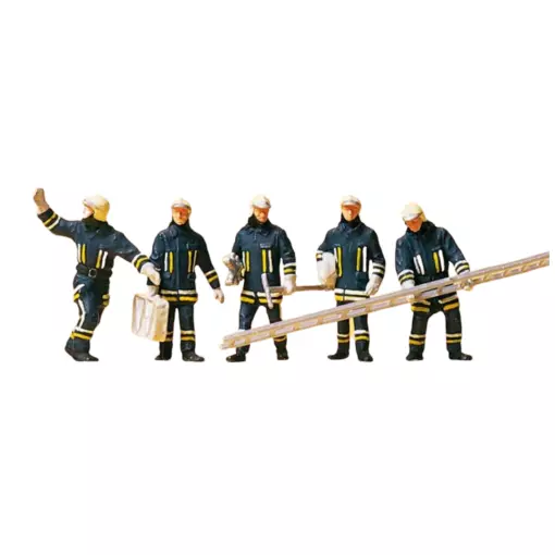 5 figurines pompiers en intervention Preiser 10484 - HO 1:87