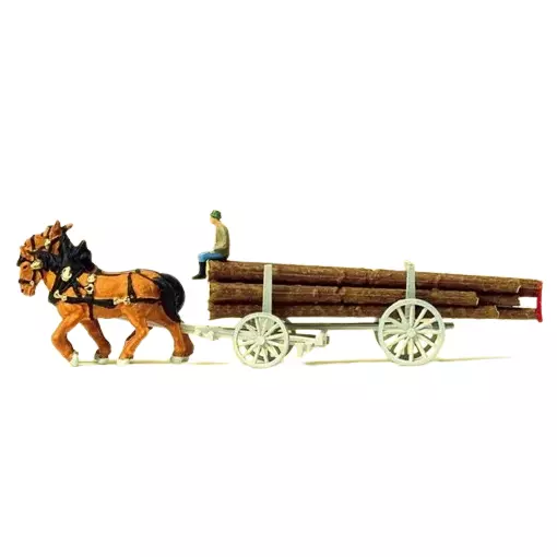 Charrette à bois tirée par des chevaux - Preiser 79477 - N 1/160 