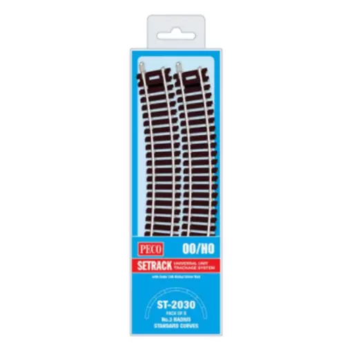 8 rails courbes rayon 505 mm 22,5° Peco ST2030 - HO : 1/87 - Code 100