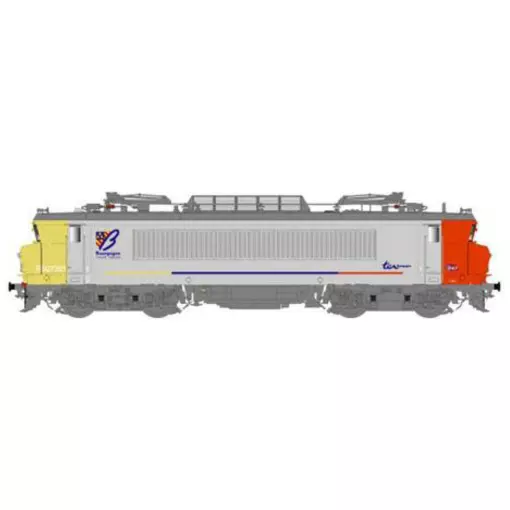 Locomotive électrique BB 7321 R livrée vanille fraise avec logo carmillon du dépot de Dijon