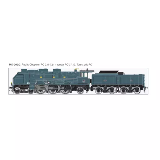 Pacific Chapelon steam locomotive with tender - LEMATEC HO-209/2 - HO 1/87