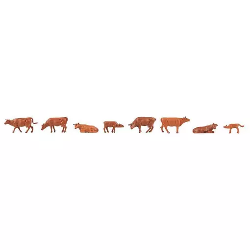 Lot de 8 animaux vaches rouges d'Angeln Faller 151919 - HO : 1/87