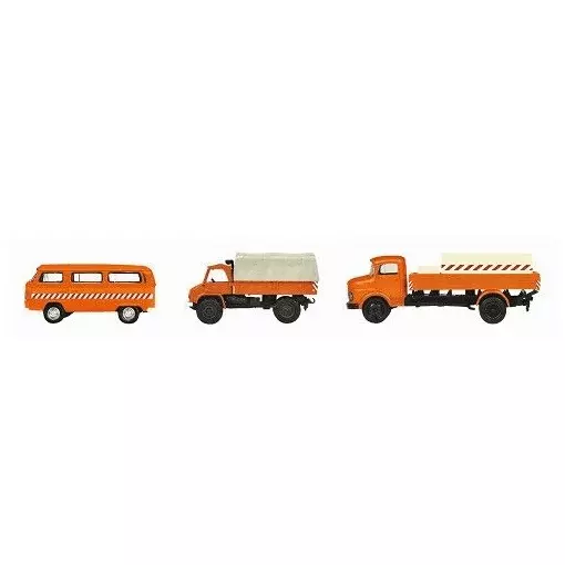 Set of three road maintenance vehicles