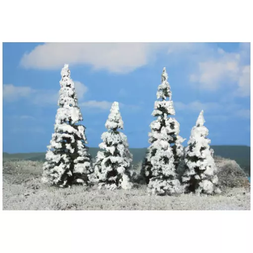5 snow-covered fir trees 7-12 cm