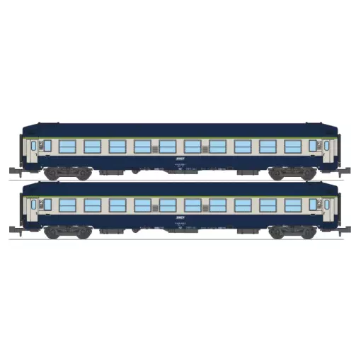 Coffret de 2 voitures couchettes UIC B9c9x, toit haut, livrée TEN, logo encadré - Ree Modèles NW350 - N 1/160 - SNCF - Ep IV - 2R