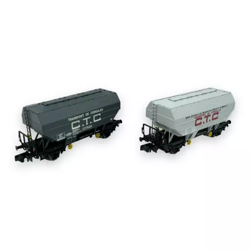 Lote de 2 vagones cerealeros "C.T.C COTRAM" & "C.T.C UNCAC" - Ree Models NW-313 - N 1/160 - SNCF - Ep III - 2R