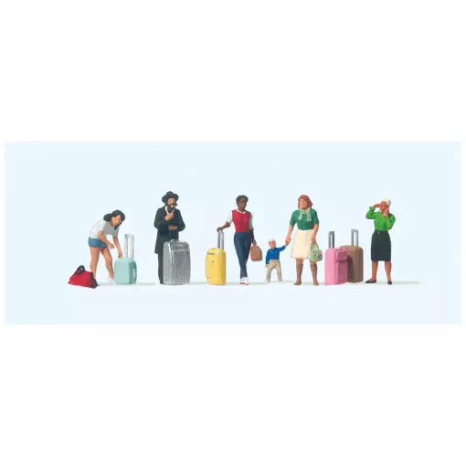 Lot de 6 personnages voyageurs en tenue décontracté Preiser 10795 - HO : 1/87