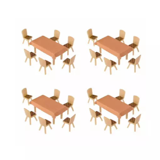 Lot de 4 tables et de 24 chaises - Faller 180442 - HO 1/87 - EP III