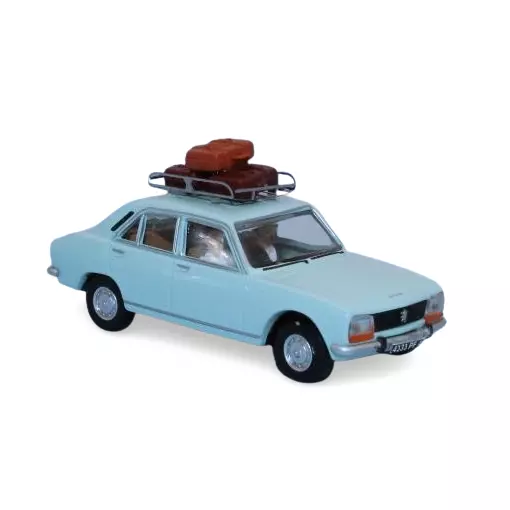 Peugeot 504 pastellgrün mit Dachgepäckträger und Koffern - SAI 1825 - HO 1/87