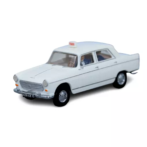 TAXI Peugeot 404 weißer Wagen mit Fahrer und Beifahrer SAI 1630 - HO 1/87