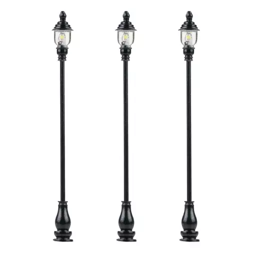 Set de 3 lanternes de parc à LED Blanc chaud FALLER 180116 - HO 1/87 - H : 63 mm