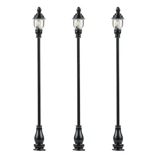 Set di 3 lanterne da parco a LED bianco caldo FALLER 180116 - HO 1/87 - H : 63 mm