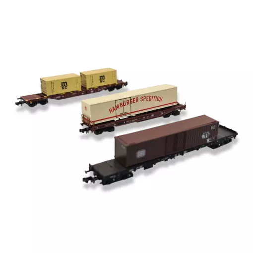 Coffret 3 wagons de marchandise porte-conteneur - MINITRIX 18702 - DB - N 1/160