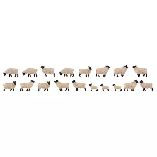 Set of 18 German Faller black-headed sheep 151918 - HO : 1/87