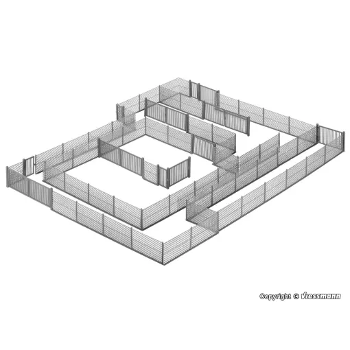 Grey Metal Fence + Gates - KIBRI 38605 - HO : 1/87