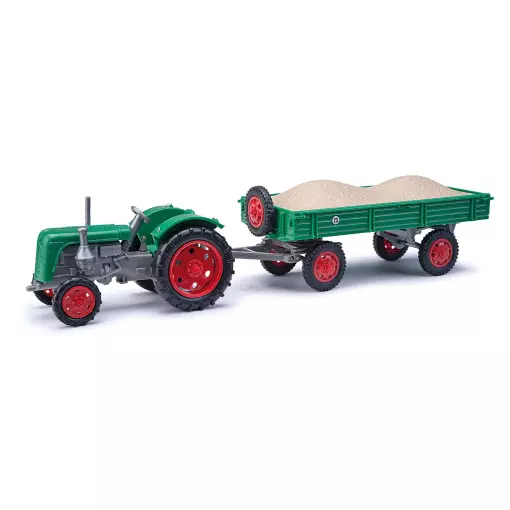 Traktor Famulus mit Anhänger und Kiesladung - BUSCH 210110112 - HO 1/87