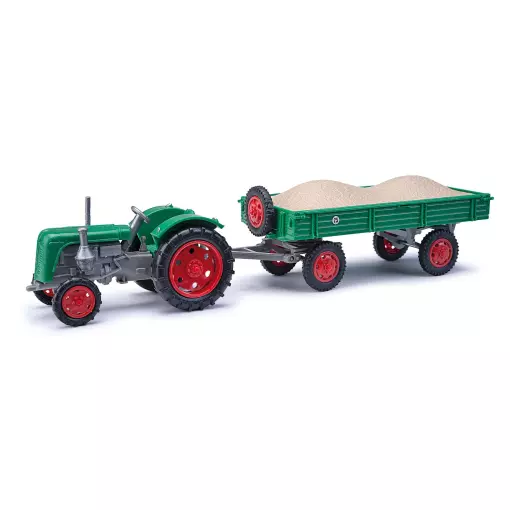 Tractor Famulus con remolque y cargador de grava - BUSCH 210110112 - HO 1/87