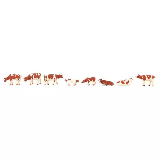 Set van 8 witte koeien met bruine vlekken Faller 155902 - N : 1/160