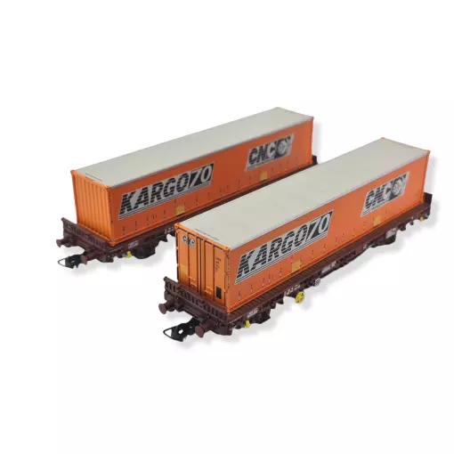 Set van 2 JOUEF 6224 "CNC Kargo70" containerwagens - HO 1 : 87 - SNCF - EP IV