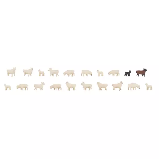 Animales en miniatura | Set 20 ovejas Faller 155907 - N : 1/160