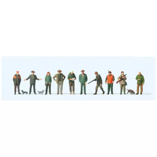 Set of hunters, beaters and racoon dogs - HO 1:87 - PREISER 10803
