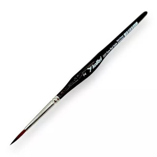 Pinceau rond ergonomique N°02 en poil de martre kolinsky, virole en argent, manche triangulaire en noyer - Kolibri 3331/02