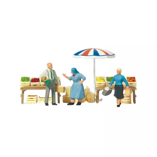 Pack de 3 Personnages au marché - Figurine - PREISER 10056 - Échelle HO : 1/87ème