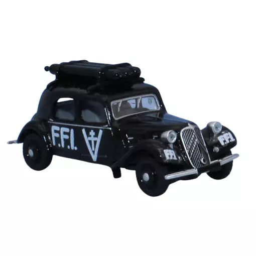 Citroën Traction 11A 1935, noire, équipement gaz de ville, FFI avec croix de lorraine - Sai 6183 - HO 1/87