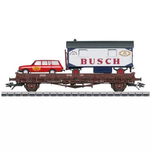 Flachwagen mit Zirkuswagen "BUSCH" MARKLIN 45041 DB - HO 1/87 - EP IV