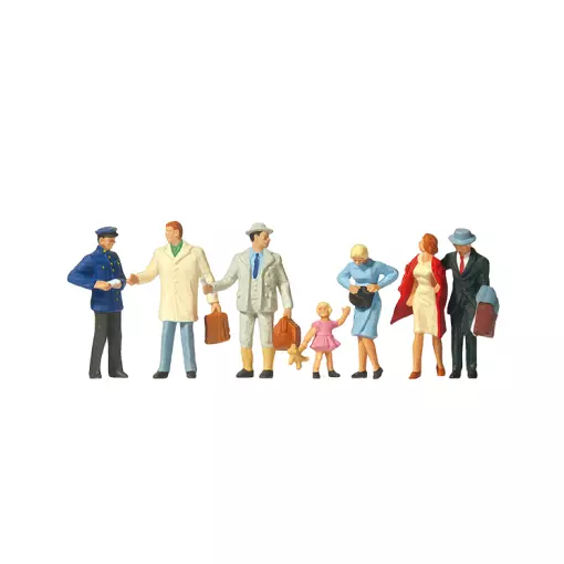 Lot de 6 Voyageurs et 1 Contrôleur - Figurine - PREISER 10029 - Échelle HO 1/87