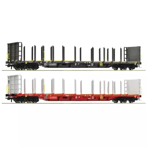 Set of 2 Roco 76021 stake wagons - timber transport - HO 1/87 - ÖBB - EP VI