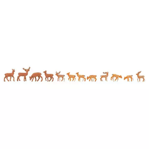 Set of 4 brown stags and 8 fallow deer with white spots Faller 155905 - N : 1/160