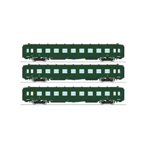 Set of 3 Green DEV AO Couchettes REE MODELES VB399 -SNCF - HO 1/87 -Ep III