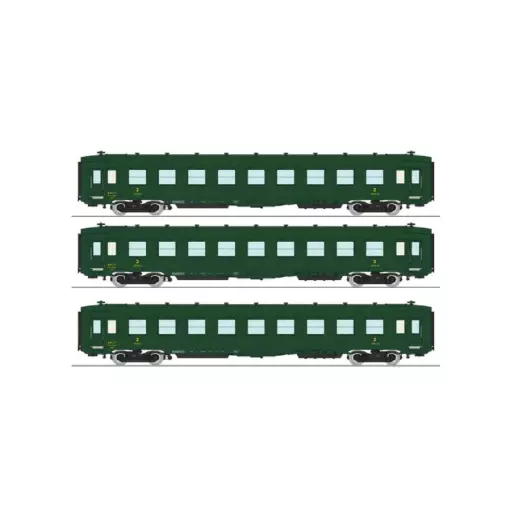 Set 3 Autos DEV AO Couchettes Vert REE MODELES VB399 -SNCF - HO 1/87 -Ep III