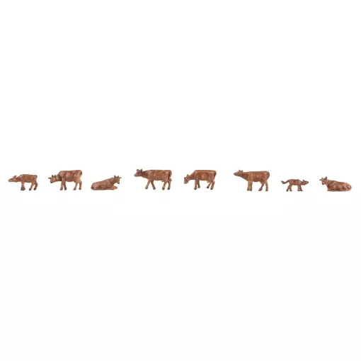 Set di 8 mucche marroni Faller Allgäu 155908 - N : 1/160