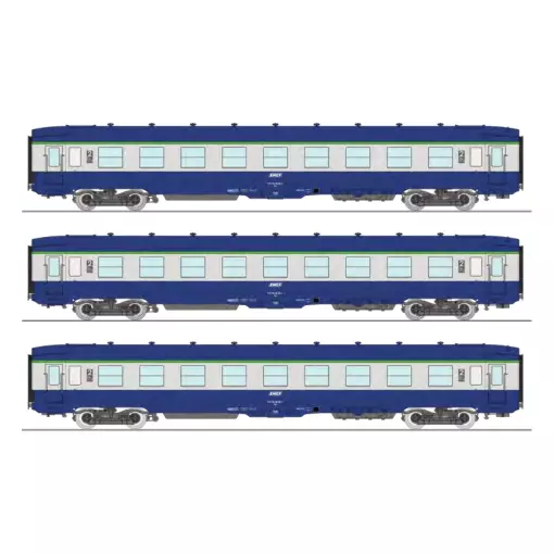 Set 3 Wagen DEV AO Couchettes Blau/grau REE MODELES VB402 -SNCF - HO 1/87