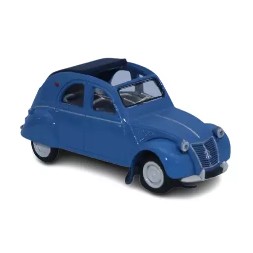 Voiture Citroën 2cv AZLP 1958 bleu glacier capote ouverte SAI 6013 - HO 1/87