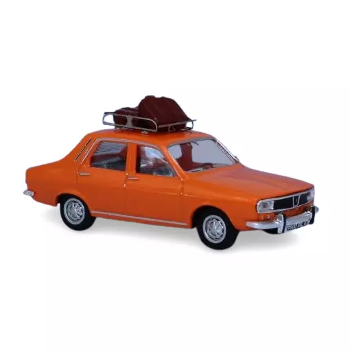 Renault 12 orange avec galerie de toit et valises - SAI 1737 - HO 1/87