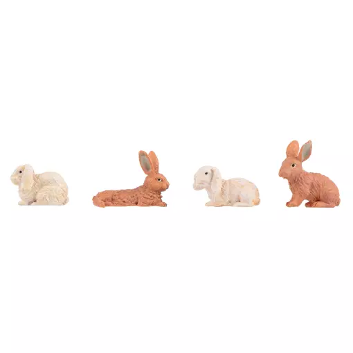 Pack de 4 Lapins - Figurine - POLA G 331551 - Échelle universelle - Blanc / marron