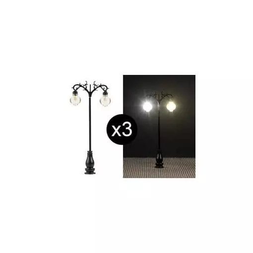 Set de 3 lampadaires en fer forgé avec LED - HO 1/87 - Faller 180107