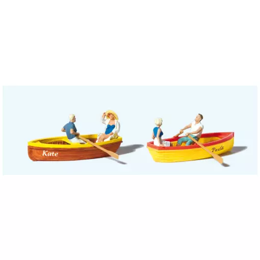 Lot de 4 personnages sur deux barques Preiser 10686 - HO : 1/87