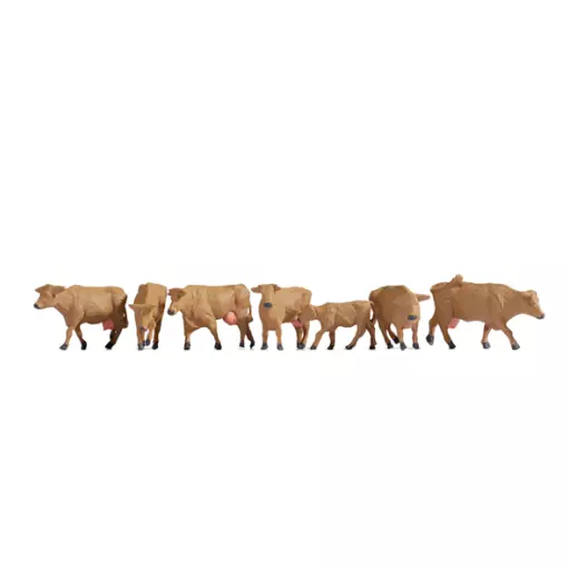 Lotto di 6 mucche marroni e 1 vitello - NOCH 15727 - HO 1/87