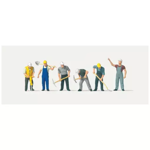 Set of 6 construction workers with pickaxes and helmets MERTEN 0212573 - HO 1/87