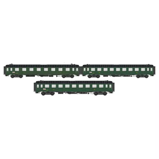Set Mistral de 3 voitures voyageurs OCEM RA avec éclairage intérieur, A8, B9, B9 - Models World 1002-1 - HO 1/87 - SNCF - Ep III - 2R