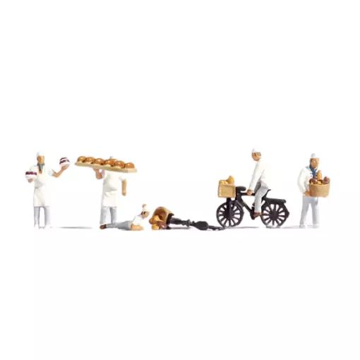 Set of 5 bakers and 2 bicycles NOCH 15053 - HO 1/87