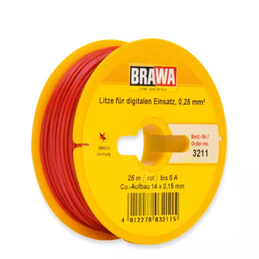 Câble électrique Rouge 0,25 mm² - 25 mètres de longueur - Brawa 3211