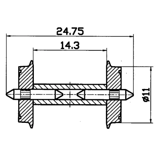 Paar 11mm-Achsen mit isolierten Halbachsen