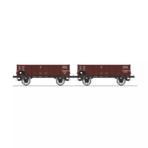 Set de 2 wagons tombereaux Ludwigshafen caisse métallique N°34 120 Om et bois N°34 199 Om - Ree Modèles WB928 - HO 1/87 - DR - Ep III - 2R