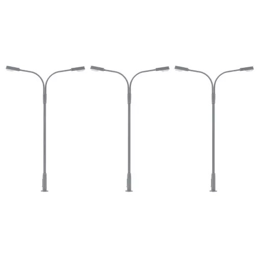 Lot de 3 lampadaires à deux bras avec LED - Faller 180120 - HO 1/87